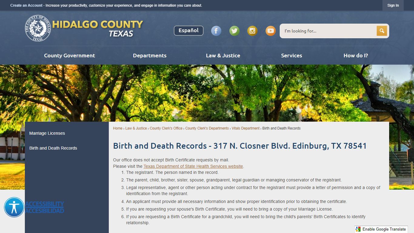 Birth and Death Records - 317 N. Closner Blvd. Edinburg, TX 78541