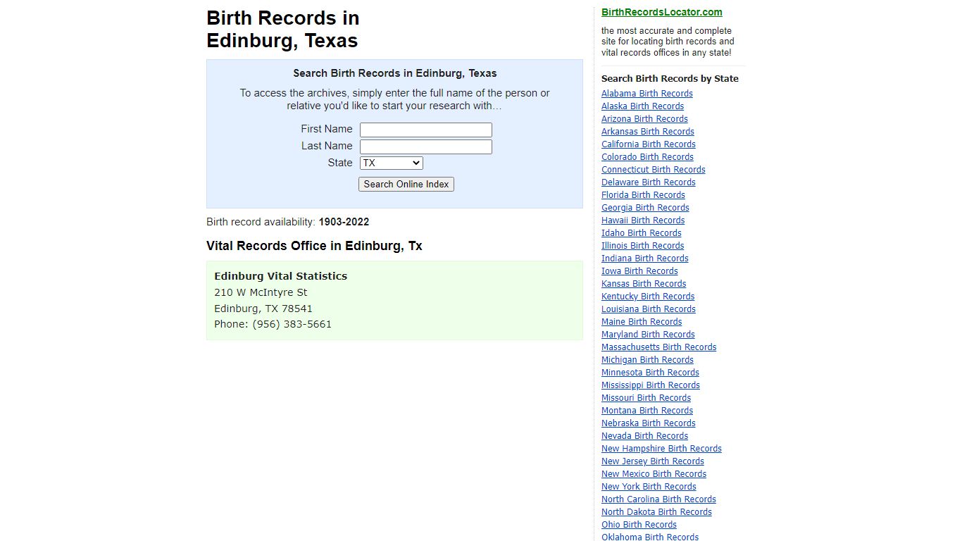 Birth Records in Edinburg, Texas